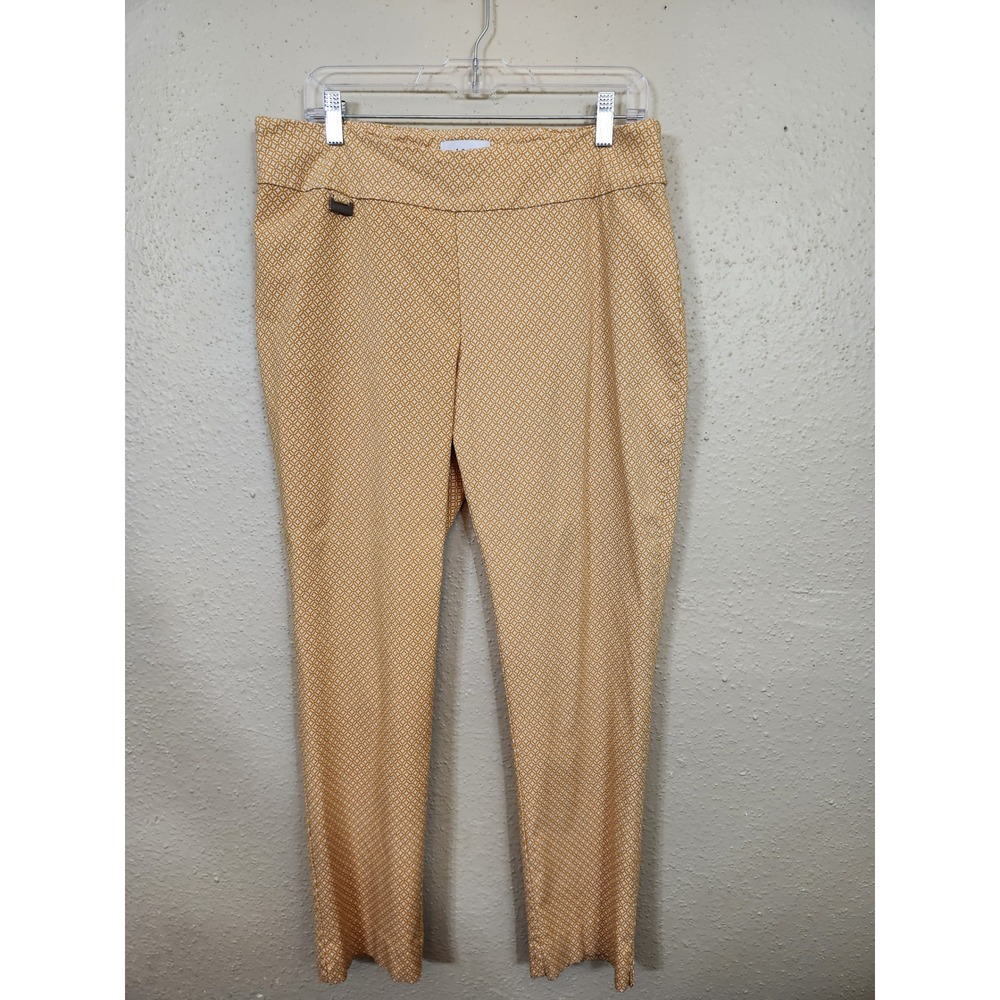 Peck & Peck Pull On Pants Yellow Whiteโ Geometric Print Career Casual Size 16